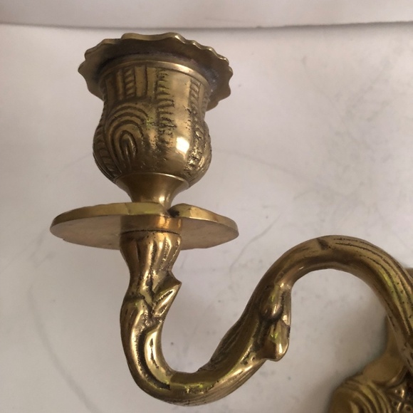 Vintage rocco style brass wall candlestick holders, possibly French -used - Picture 5 of 10